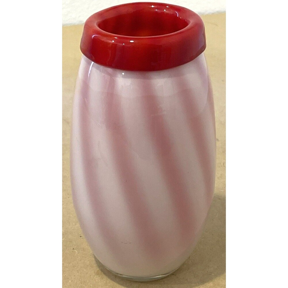 Dale Tiffany Favrile Art Glass Vase Red White Swirl VTG With Sticker 7.75"